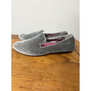BIRDIES Women's 8 Starling Velvet Flats Loafers in Stone Silver Gray Preppy